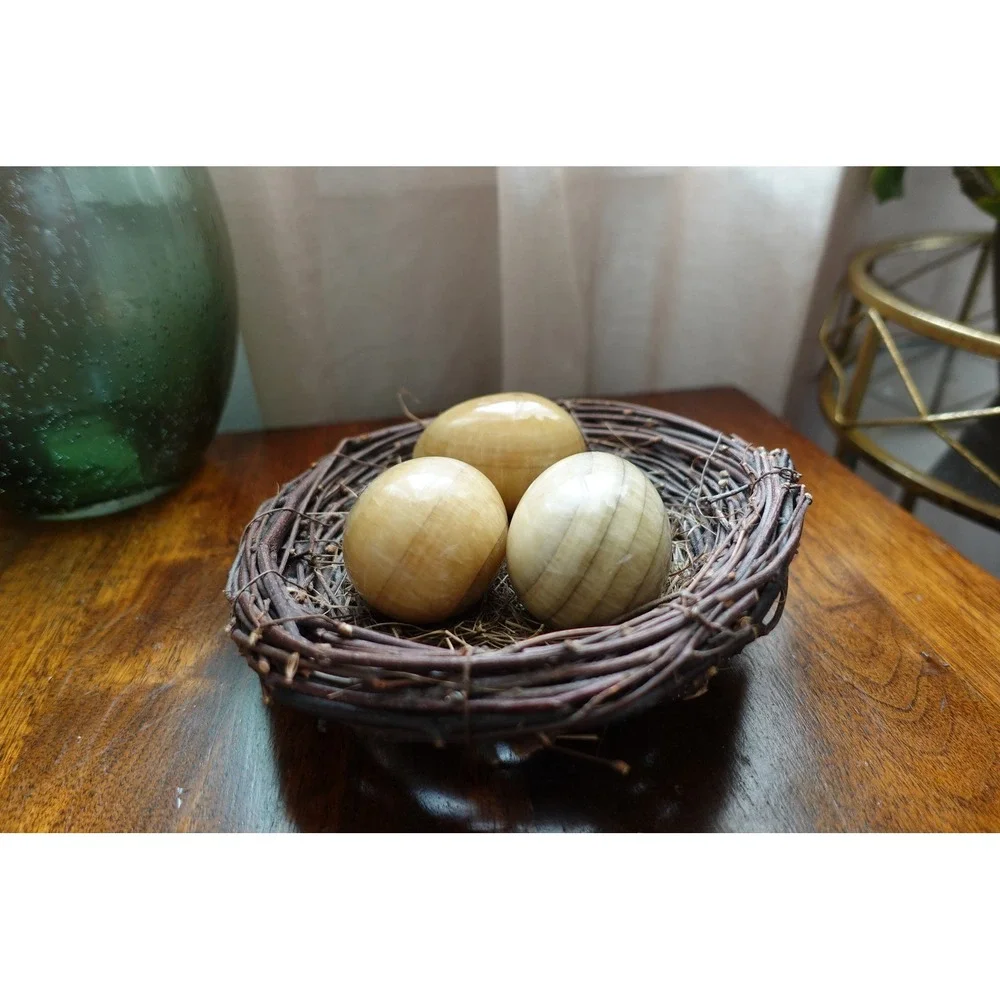 Decorative Stone Eggs in Nest - Faux Bird Eggs - Easter‎ Decor
